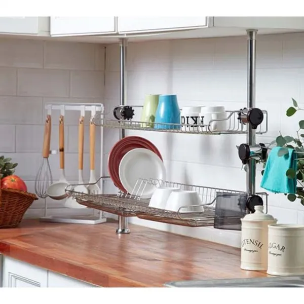 싱크 대형 2단 기둥식 스텐 부착식 설겆이 와이드 대 대선반 주방 그릇 1단 식기 씽크 물빠짐 컵 3단