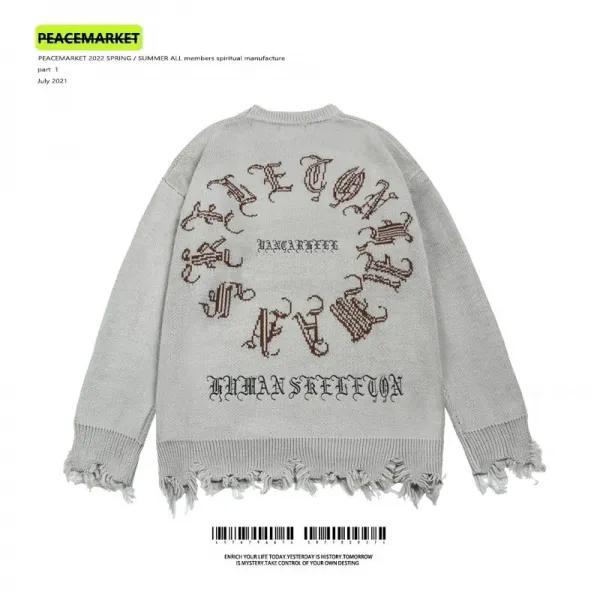 라운드넥긴팔니트 PEACEMARKET 길바닥이 캄캄하다 고딕 이니셜 OVERSIZE 스웨터 남자 힙합 2601764228