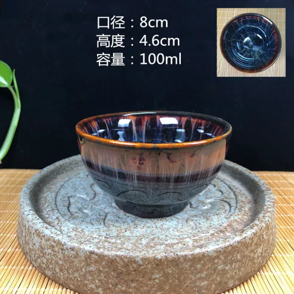 랜덤 노는 여요 가요 개인 핸드페인팅 도자기 요변 청 꽃 삿갓잔 쿵푸 마스터스컵 중국식 가마 변차 컵 （1개입 ）블랙