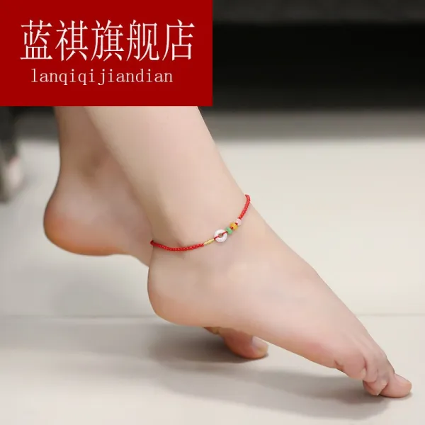 크리스탈 레드 줄 발찌 본명년 핸드메이드 꼬임 비취평안 버클 옥석 발 누드 체인 심플 섹시 남녀