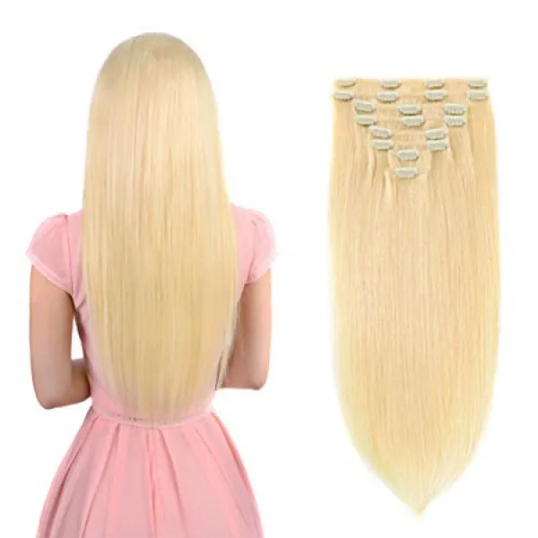 Fairise 12 Remy Clip in Hair Extensions 인간의 머리카락 금발 여성용 미용-긴 실키 스트레이트 8pcs 20, # 613 블리치 금발, 상세 설명 참조0