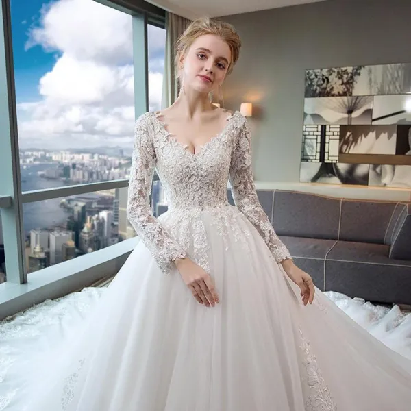 빅사이즈 긴팔 라운드/V넥 공주/임부 A라인웨딩드레스