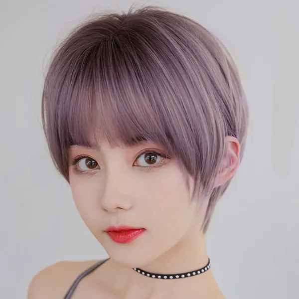 [해외][칠월의황후] 자연스런 한국식 숏커트가발, FREE, 라벤더그레이