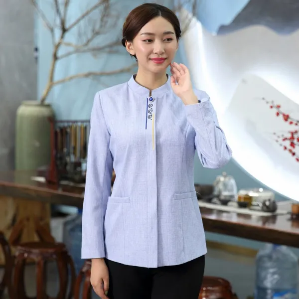 보결복 긴팔 추동복 호텔 부동산 객실 가정 청소 아줌마 작업복 반팔 여, L 여성 블루