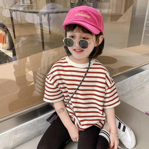 여아 반팔 패밀리룩 키즈 순면 티셔츠 2022 신상 반팔 여름 스트라이프 상의
