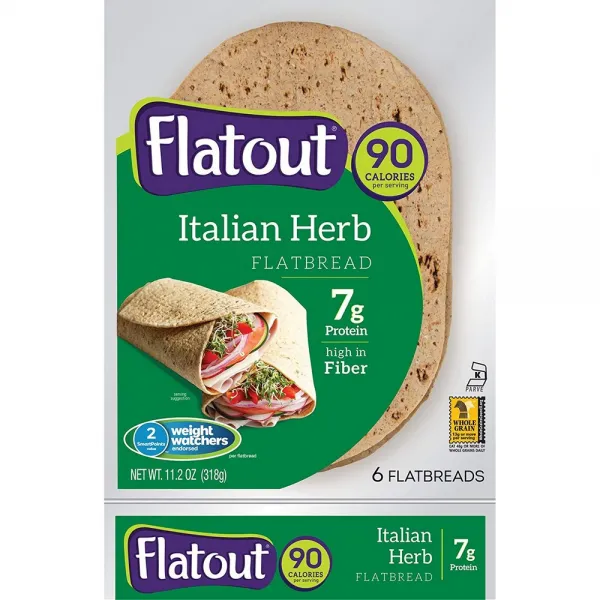 Flatout FLATOUT 플랫 브레드 이탈리아 HERB 90 칼로리 플랫 브레드 당 2 체중 관리 SmartPoints 값 (6개 플랫 브레드 1팩), 선택, 상세설명참조