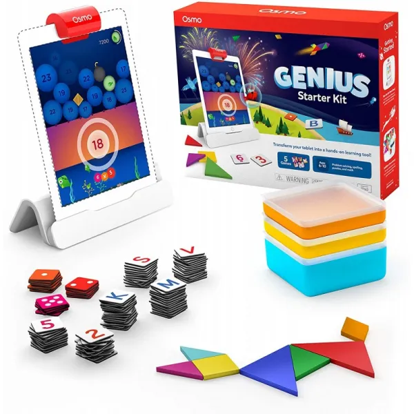 Osmo-iPad 용 Genius 스타터 키트-5 명의 실습 학습 게임-6-10 세-수학 철자법 문제 해결 창의성 및 기타-(Osmo iPad 기본, 단일옵션