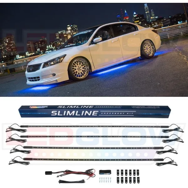 자동차 용 Ledglow 4pc Blue Slimline Led 차체 언더 글로우 악센트 네온 조명 키트 단색 조명 방수 저