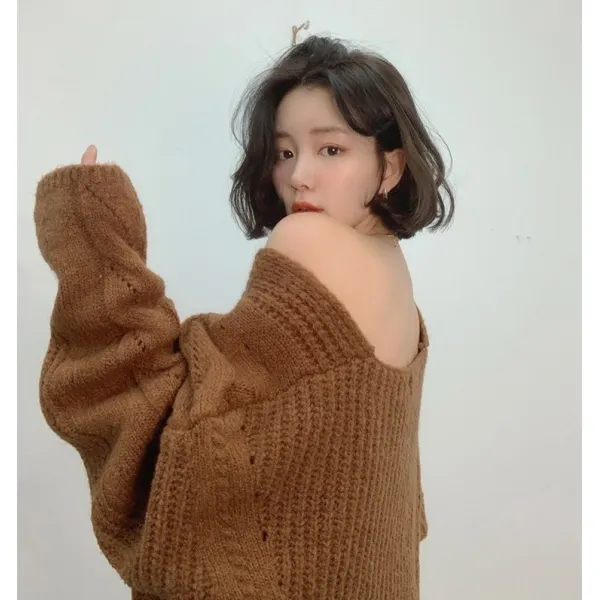케이에이치마케팅 스웨터 심플 나태 시크 브이넥 트렌디 추동 루즈핏 아우터