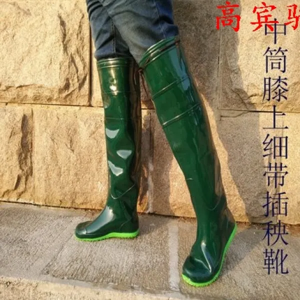 방한장화 방수 농촌 긴양말 모심기 두꺼운 아쿠아 모내기 아쿠아슈즈 소프트한바닥 미끄럼방지, T09-36, C01-55센티미터 국방색 모내기 부츠(구매빅 한사이즈