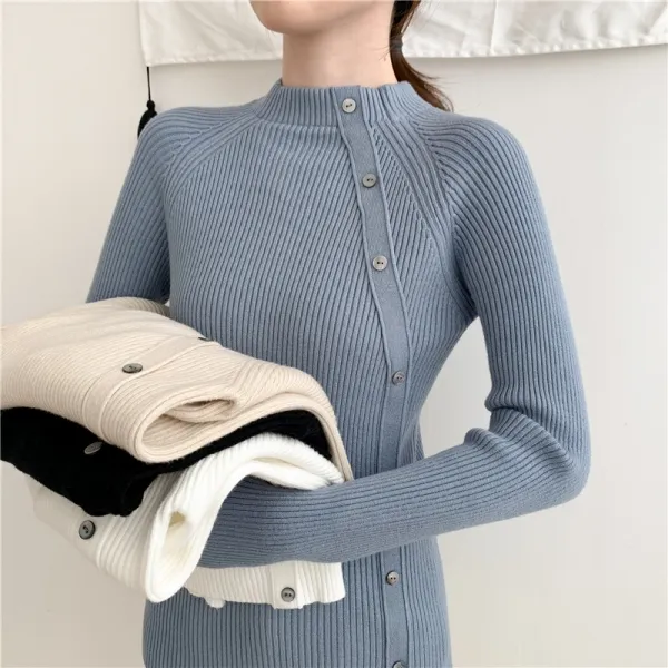 시티룩 데일리룩 폴라넥 골지 니트 슬림