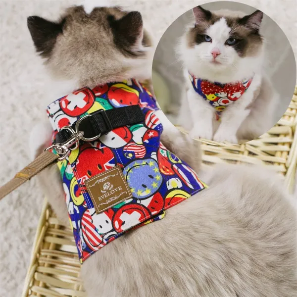 고양이 견인로프 고양이용 런닝 포식고양이 끈멜빵 브래지어다 목걸이 뺑소니치다 체인 옷런닝, 나비 멜빵 브래지어다 웃는얼굴 레드, S건의 체중 4근 좌우