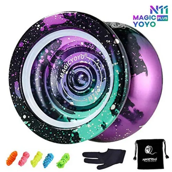 MAGICYOYO Yoyo Professional N11 무응답 프로 Yoyos Metal Yoyo 4 색 Yoyo 장난감 + 5 개 끈 및 장갑 및, 블랙, 그린, 퍼플, 실버