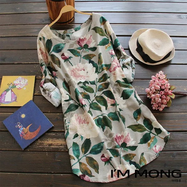 아이엠몽 여성 라운드넥 플로랄 미니원피스 데일리룩 꽃무늬원피스(BB225422HB)