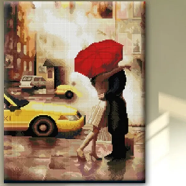 큐브아트 액자형보석십자수 (전체사각), 1개, 44.빗속의연인