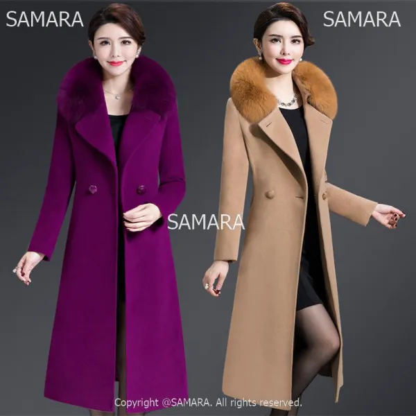 Qterra SAMARA 모직코트 슬림핏 하프 롱 털 가을겨울 엄마옷