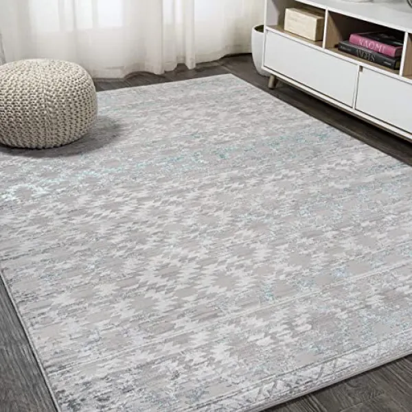JONATHAN Y 고대 퇴색 격자 무늬 회색 청록색 5ft x 8ft 영역 카펫 보헤미안 스타일 캐주얼 과도기 복고풍 청소하기 쉬움 침실 거실 흘리기 없음