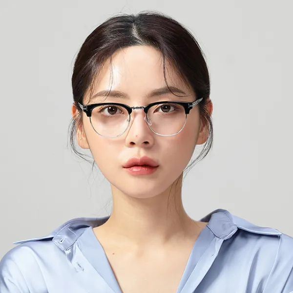 필립아츠 시력보호 사각 반뿔테 블루라이트 차단 편안한 하금테 남여공용 블랙 실버 안경테