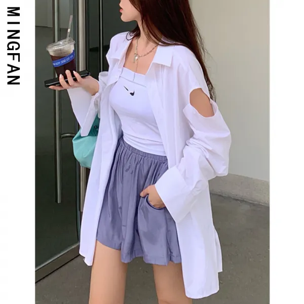 가을 미니멀 가볍게 사치한 펀칭 청상 긴소매 경숙 T셔츠 빅사이즈 가디건