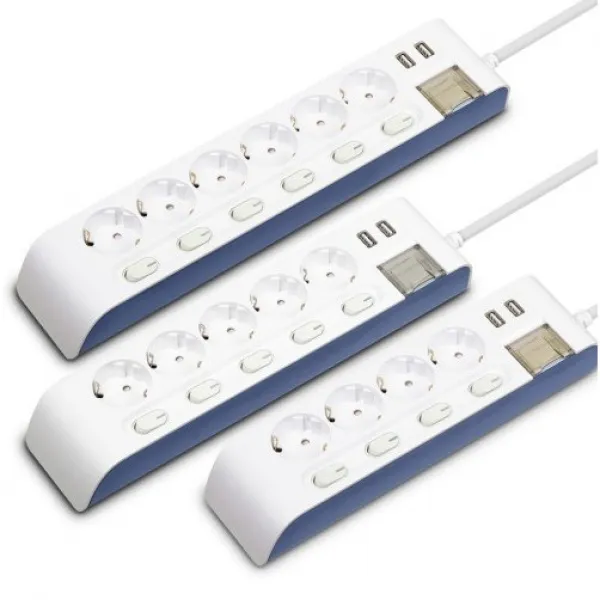 현대일렉트릭 국산 하이탭 USB 2포트 개별 스위치 멀티탭 4구 5구 6구 1.5M 3M, USB 개별 5구 3M (HIPUMP-53N)