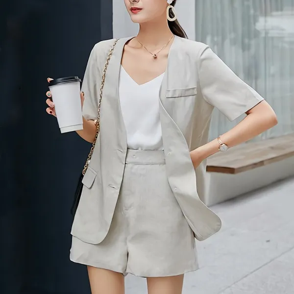 타니즈 여성 여름 린넨 반팔 자켓 세트