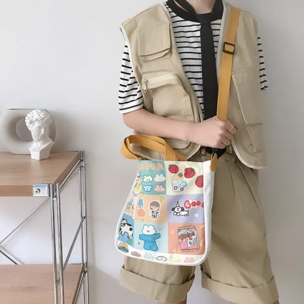 아기 귀여운 우표 일러스트 용품 육아템 엄마템 가방 학생 핸드폰 캔버스 거스름돈 크로스, 해피 100-크로스 집업 조절 가능