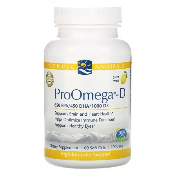 노르딕 네츄럴 프로페셔날 Nordic Naturals 프로오메가-D 레몬 1 000 mg 60 소프트젤, 60개, 1개