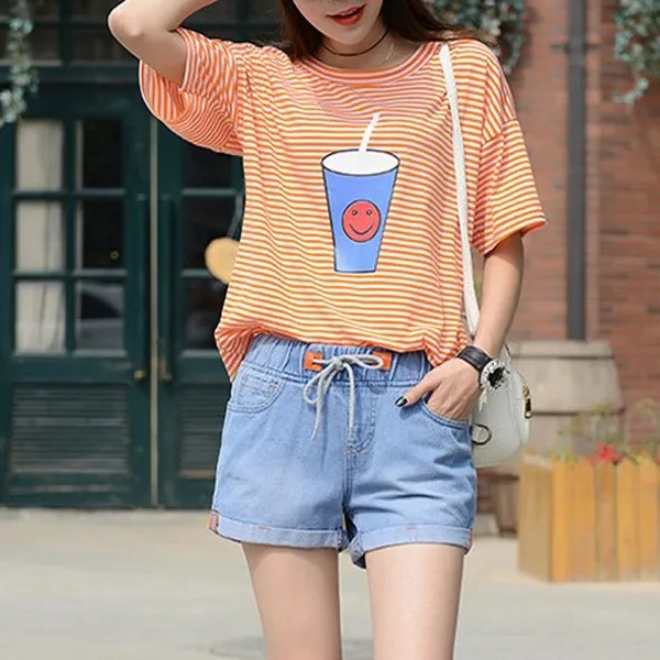 디에프 여성 스트링 밴딩 팬츠 여성여름반바지 데님팬츠 워성반바지 밴딩청반바지