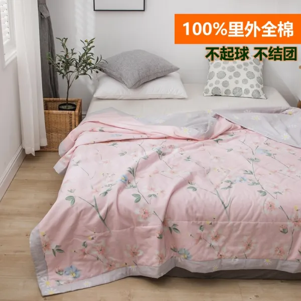 100 이외 전 면 여름 쿨링 이불 순면 에어컨 1인 2인용 워싱 가능 솜 얇은 봄 가을 핀꽃