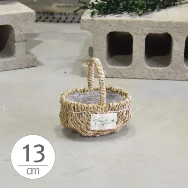 해초 라탄 왕골바구니 미니타원 13x10x15cm 꽃바구니