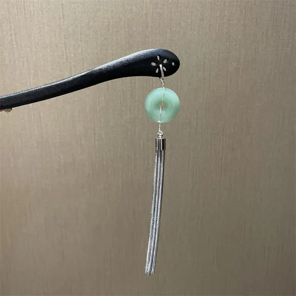 명족풍 평안 단추 인조 옥석 머리 꽂다 검은색 목재 나무 신중식 금속 수술 평안 단추 비녀
