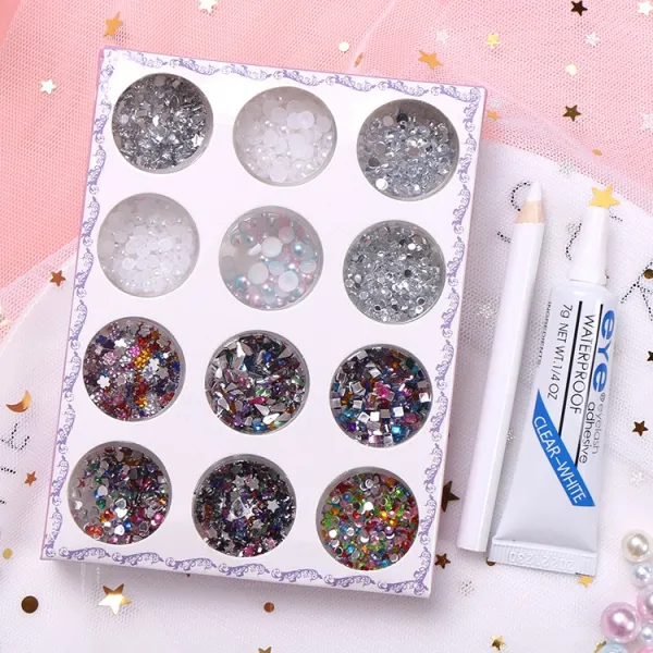 리빙케어 젤네일도구 눈물 사마귀 스윗 인싸템 눈화장 눈초리 무대 화장을 하고 있다 알프스프라자축하화환 얼굴 액세서리 작은꽃, 컬러 12 작은 상자  （아교를 보내