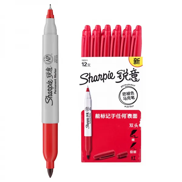 예심 (Sharpie) 막펜 투톱 블랙 마크 펜스 미국 수입 탈색 방지 학생 만화 디자인 막펜 세트/박스레드