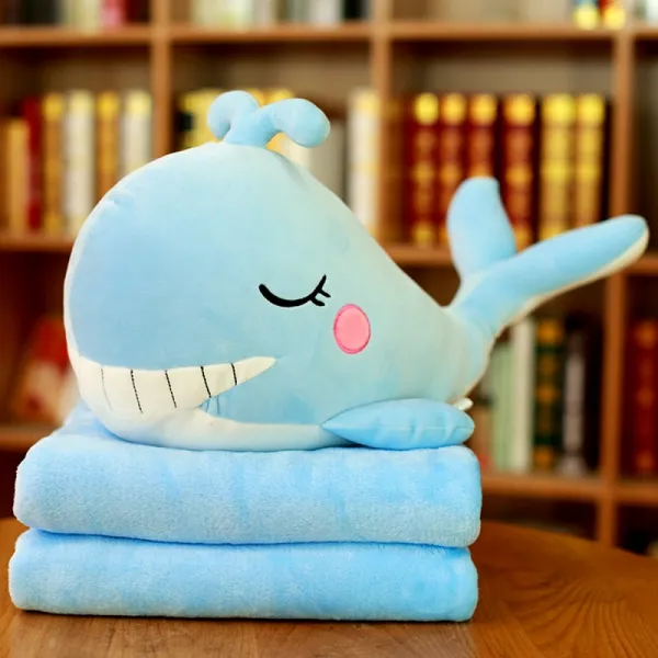 맹물 블루 고래 피규어 소프트웨어 허그 쿠션 매트 에어컨 자 봉제완구 봉제인형 생일 선물 여 보내고 있다, 피규어 담요 타입 2in1 45 센치, (블루 -눈을 가늘게 뜨고 )소프트웨