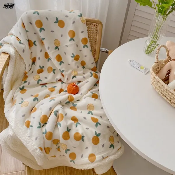 귤 과일패턴 램스울 양털 융단 담요 어린이 사무실 낮잠 가을 겨울 B 150x200cm