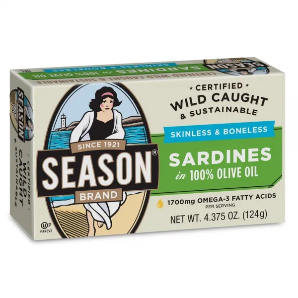 Season 1 시즌 정어리살 올리브오일 함유 Skinless & Boneless Sardines in Oil 124g 12팩