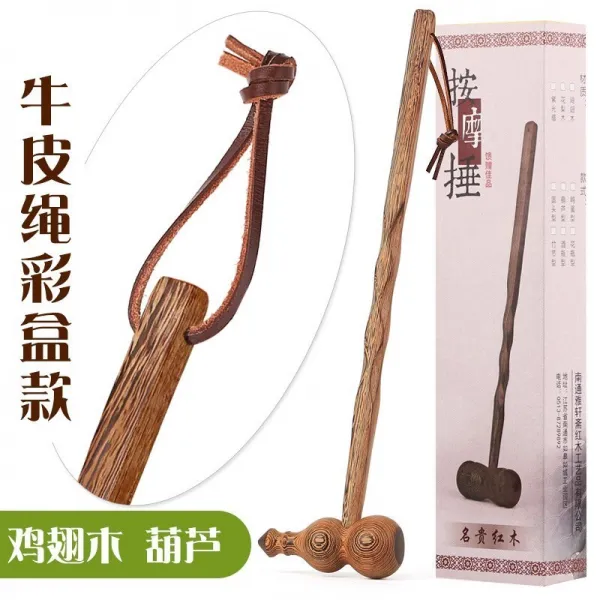 손마사지기 .어깨 나무 발맛사지 수동 등 국다용도 두드림 기스몰 망치 경락 등두드리기 안마봉 추, 기본, T01-(소가죽 끈타입)조롱박 망치 채색 케이스가죽