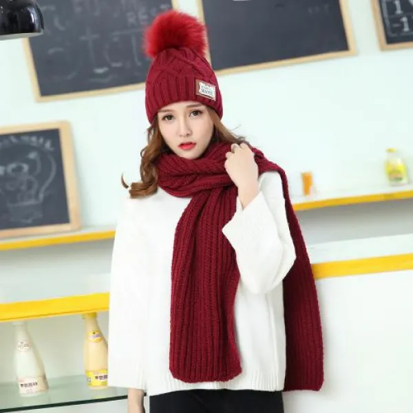 바보사랑 하퍼즈 목도리 털모자 세트 와인 겨울 데일리 아이템