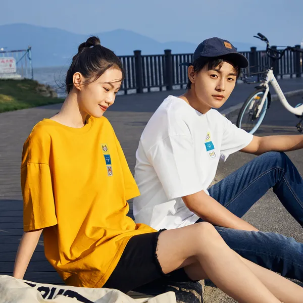 Jun.17 242번 A21 여름 남성 루즈핏 커플 티셔츠 화이트 남성 반팔 상의 남성 순면 하복 낙담z