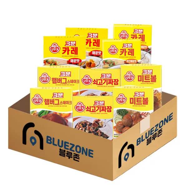 [블루존]오뚜기 3분 소스 5종 10개입 (3분카레 매운맛2 + 3분카레 약간매운맛2 + 쇠고기짜장2 + 햄버그스테이크2 + 미트볼2), 1세트