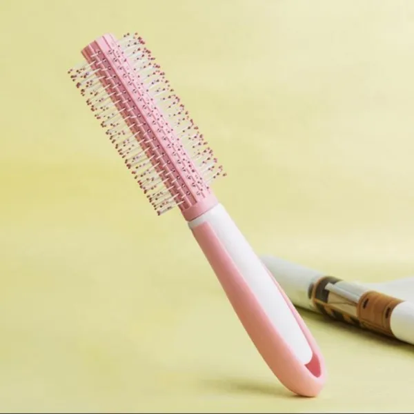 컬링빗 자 에어백빗 내부 단추 거울 불다 스타일링 단발 여성 볼륨 집에서 묵다 정전기, 핑크 헤어 롤  빗