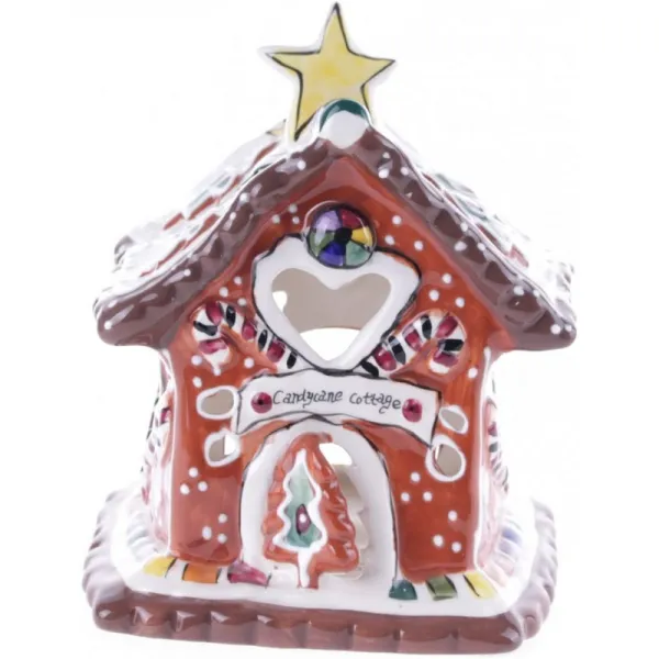 블루 스카이 세라믹 5.3" X 5.3" X 6.3" 사탕 지팡이 방갈로 양초 하우스 멀티: