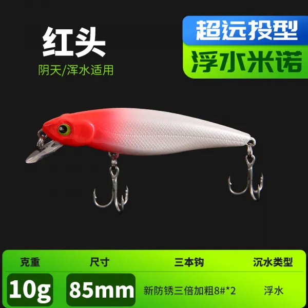 캠핑용품 루어 물에뜨는 민물 날개입 농어 캠핑 모방 가짜미끼 미끼, T05-물에뜨는 스타일-8.5CM-10그램(레드헤드)날씨가 흐리다/흐린 물 사용