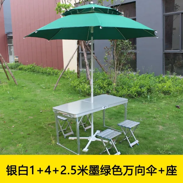 야외테이블 접이식테이블 야외 노점 디스플레이테이블 휴대용 알루미늄합금 자가운전여행 바베큐 차량용 피크닉테이블의자 T19 실버화이트 1+4+2.5미터 벽옥색 프리방향 우
