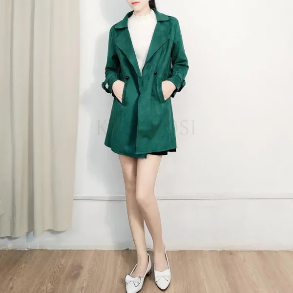 kirahosi 엔티크 스웨이드 트렌치 세무 코트 여성 코디 382호+덧신증정 AFgdr363