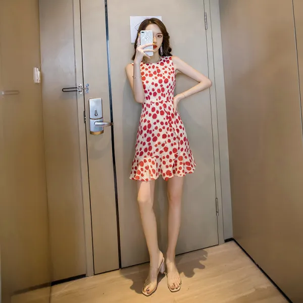 SIMKUNG 심쿵마켓 라운드 프릴 슬림 프린트 민소매 원피스