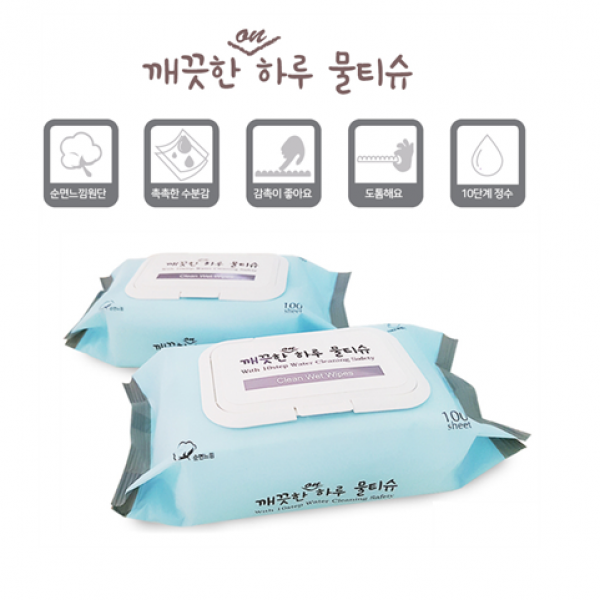 깨끗한하루 물티슈 캡형 100매 아기물티슈 다용도 국내생산, 30개