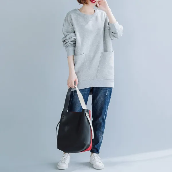 플랜글로벌 여성 빅 포켓 기모 티셔츠cth