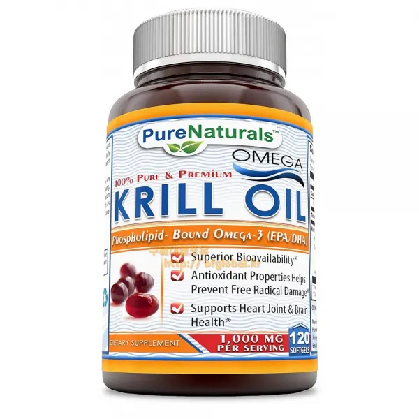 Pure Naturals 퓨어네추럴 크릴오일 1000mg 소프트젤 60정 30일 공급 - 뛰어난 생체이용률 항산화 성분 건강보조식품, 60개, 500mg