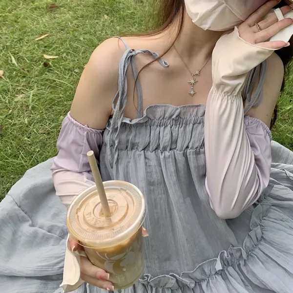 ZZJJC 아이스슬리브 토시 블러셔 그러데이션 루즈핏 아이스슬리브 선 레이디 팔토시 아웃도어차를 몰다, 점차 보라색으로 변하다.